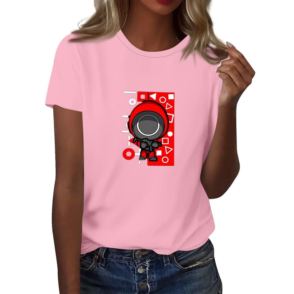 Damen Rundhals Bedrucktes Kurzarm T-Shirt Top