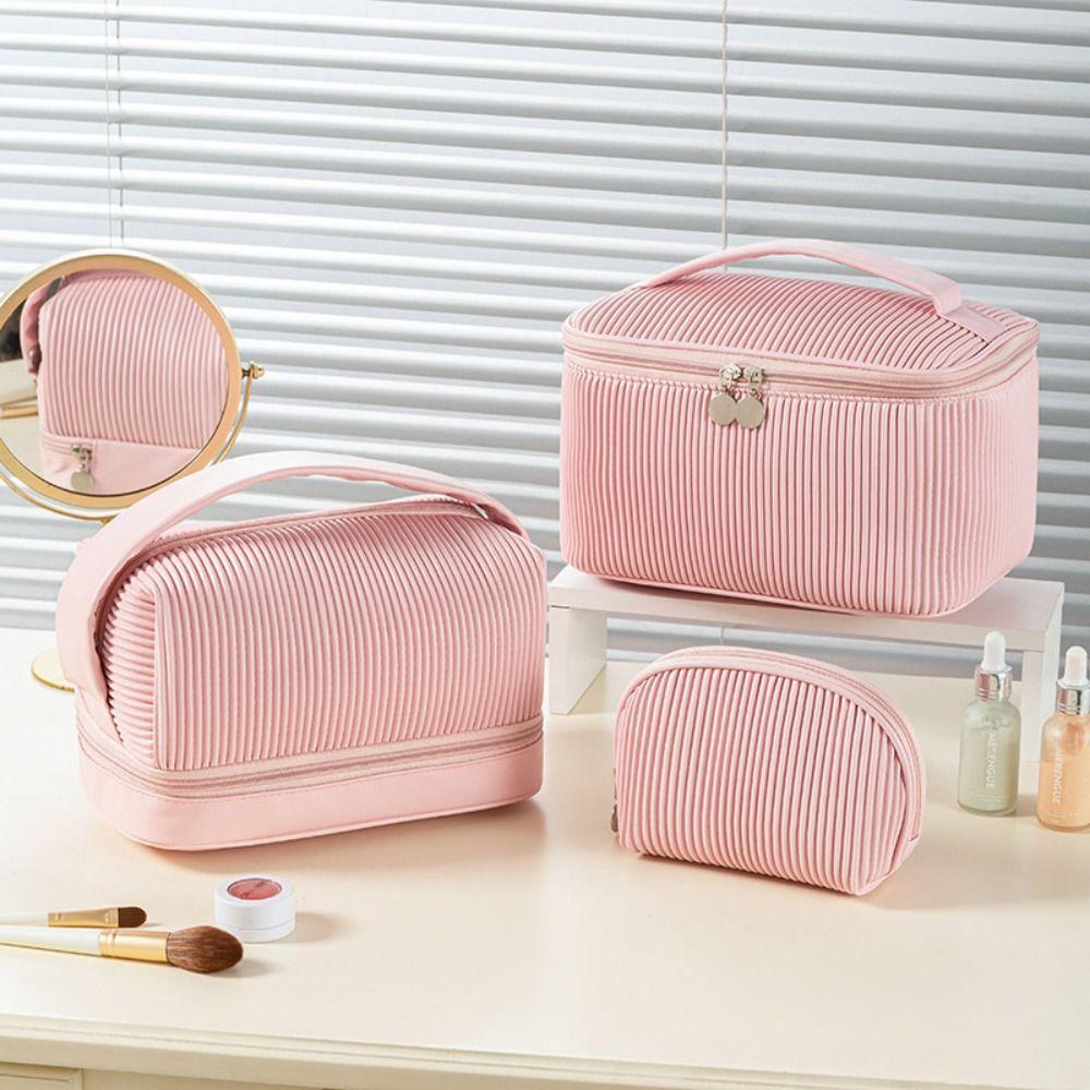

Fashion CreamToast Makeup Bag Pleated Cosmetic Bag Storage Bag Women Makeup Bag Travel