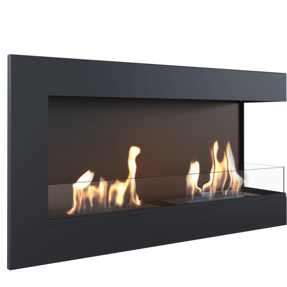 Wall mounted Bioethanol fireplace DELTA TÜV right-sided with decorative stones with glazing set