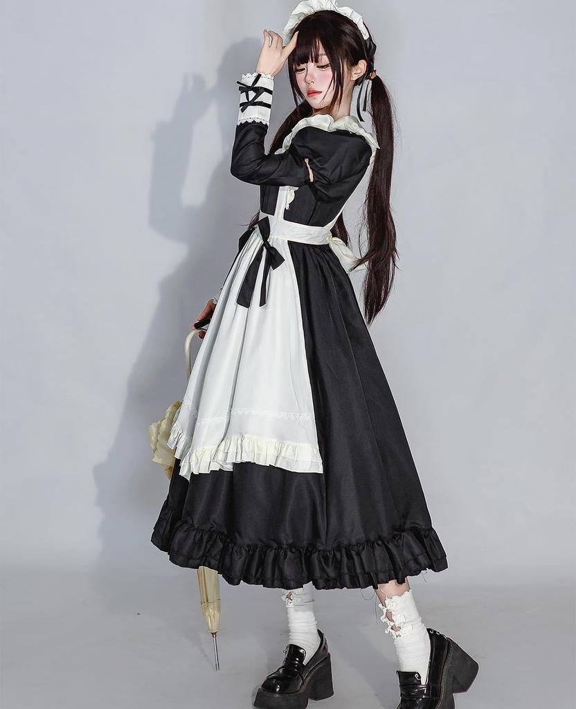 KALAOK Maid Costume, Cosplay, Adult Women's, 3-Piece Set, Cute Gothic Lolita Style, Long, Size 8289, Size S