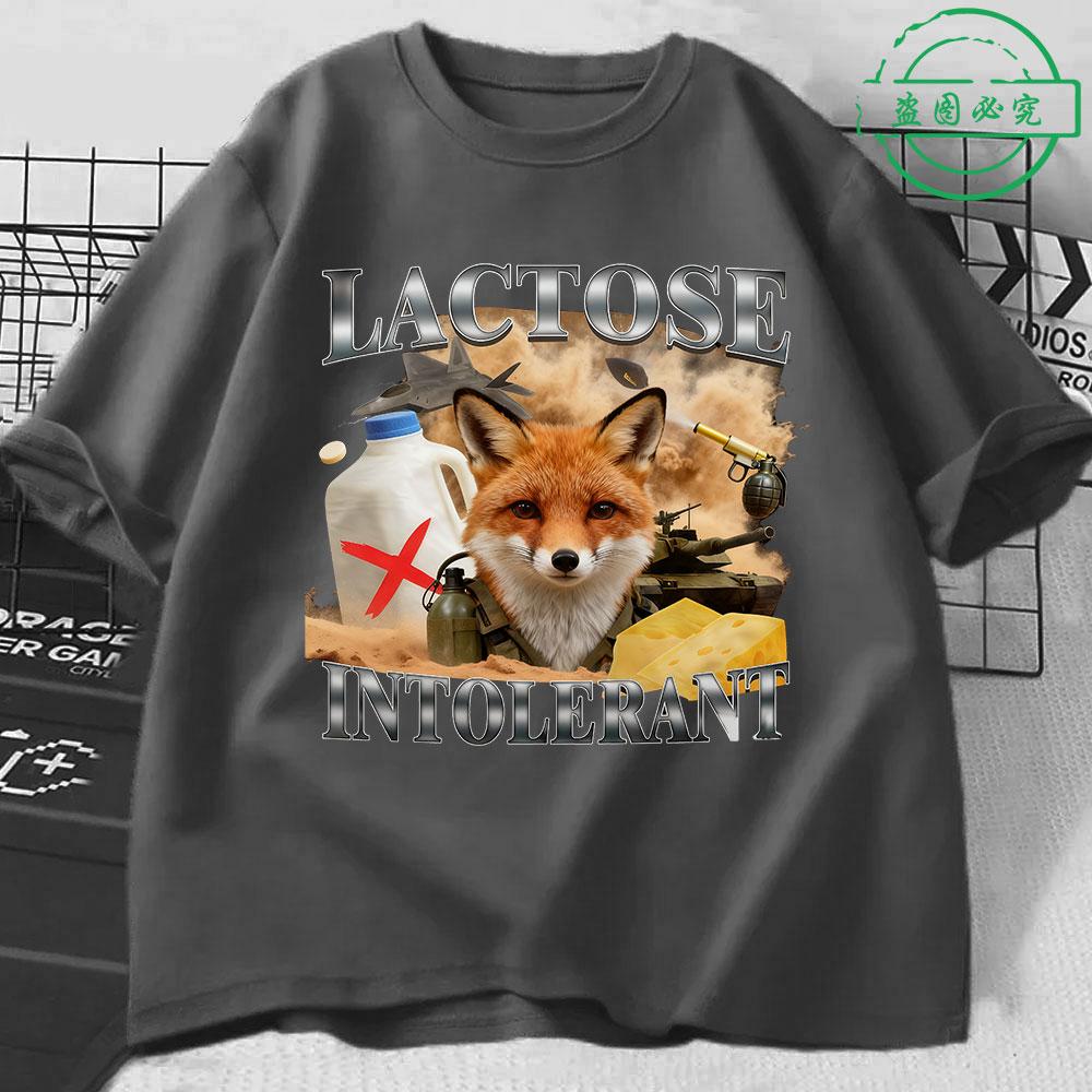 Lactose Intolerance Funny Fox Meme Pattern Tshirt 2026 New Mens Womens Fashiona Cotton Casual Comfortable Oversized Tshirt