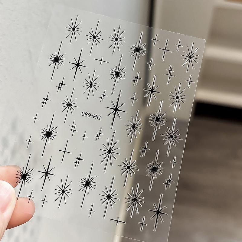 

Звездные сияющие наклейки для ногтей, самоклеящиеся 3D-наклейки для ногтей, дизайн линий, принадлежности для ногтей для самостоятельного маникюра, декора чёрный