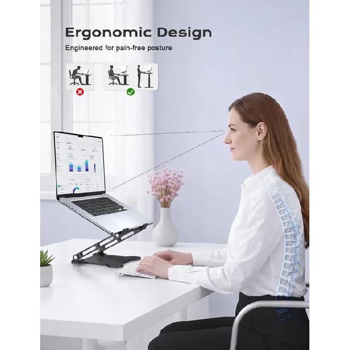 Adjustable Metal Laptop Stand, Foldable & Ventilated Cooling Riser for 10-15.6" Notebooks, Ergonomic Desk Solution