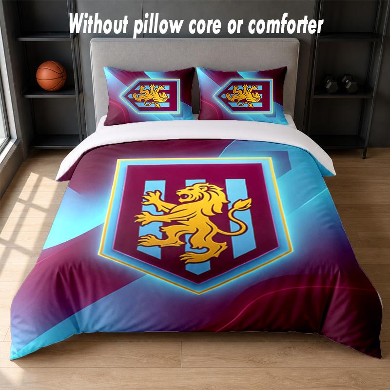 Aston Villa Football Design Bed Bedding Set 1 Duvet Cover + 2 Pillowcases Soft Breathable Household Bed Linens