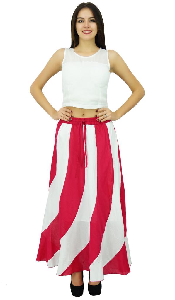 Bimba Long A-Line Maxi Spiral Summer Skirt Cotton With Back Elastic & Side