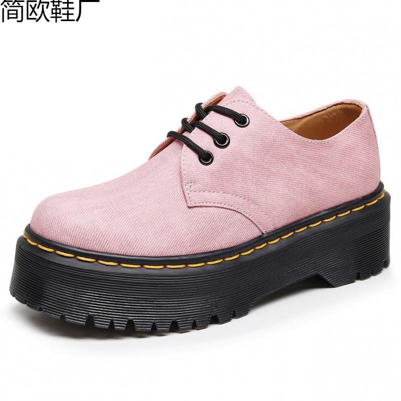 Martin laarzen kleine leren schoenen dames lage schacht, echt leer Britse ronde neus casual student muffin zool korte laarzen