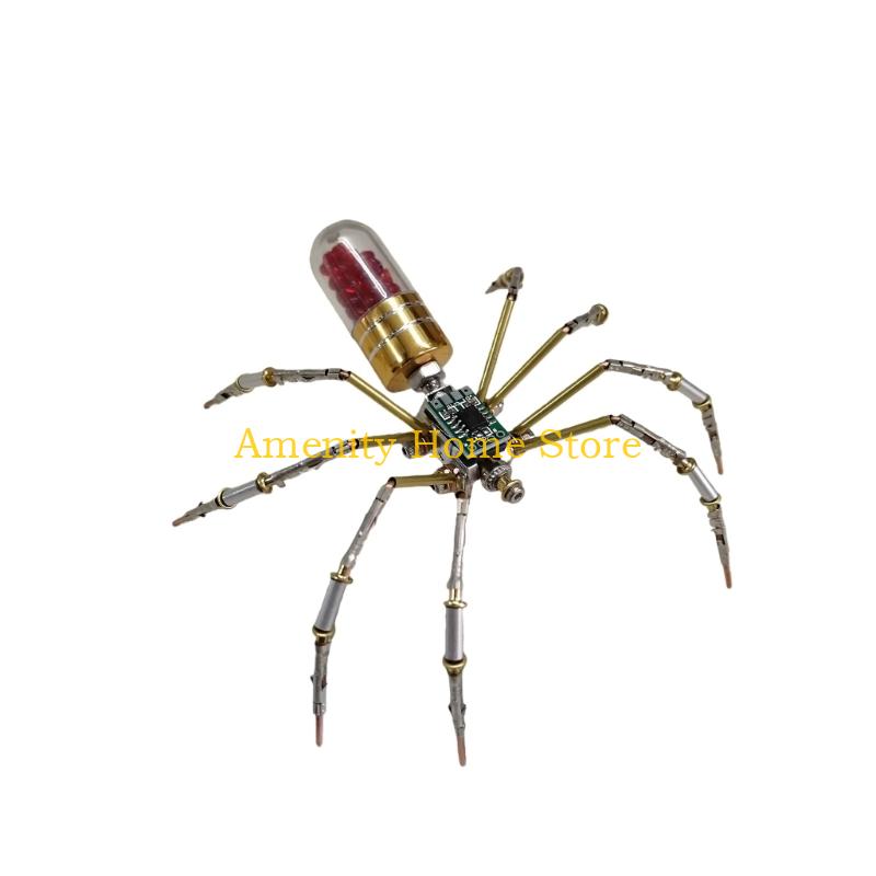 

F26C Artistic Steampunk Mechanical Spiders DIY Craft Kits Metal Puzzle for Home Decors Gift with LED Technology and Assembly Fun золотой