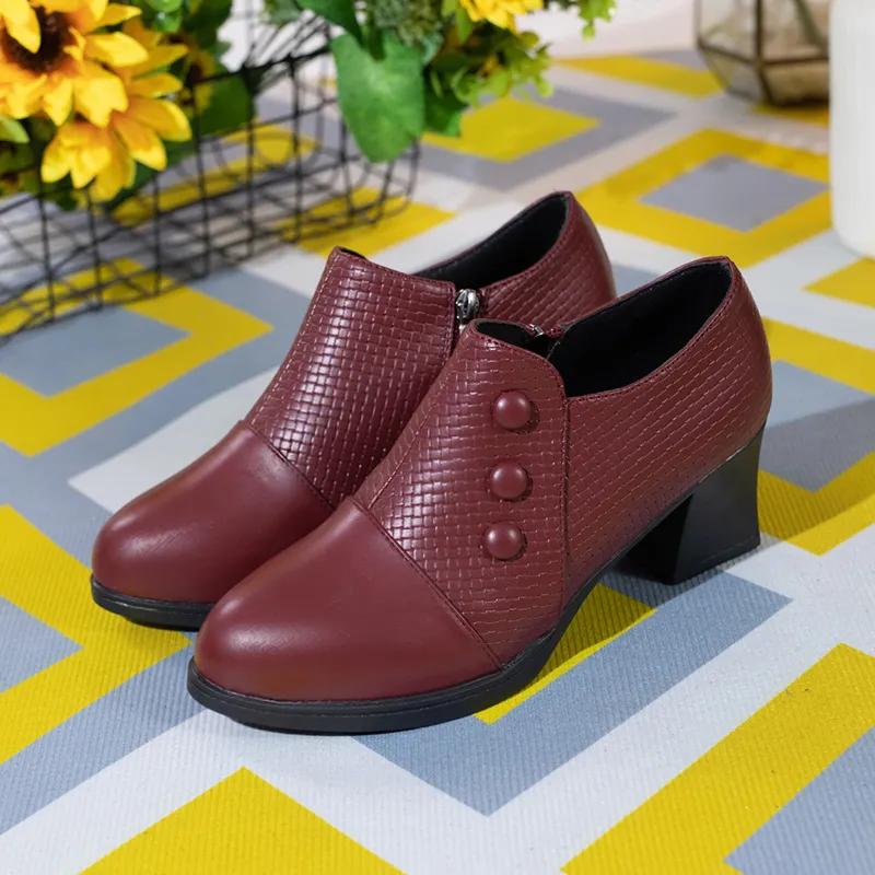 zapatos de mujer women cute round toe high quality spring & autumn ankle high heel shoes black leather shoes ab691