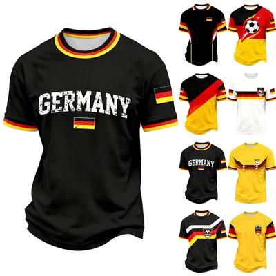 Men's Casual Printed Crew Neck Lightweight Breathable Short Sleeve Shirt Soccer Ball Graphic Germany Flag Inspired Design