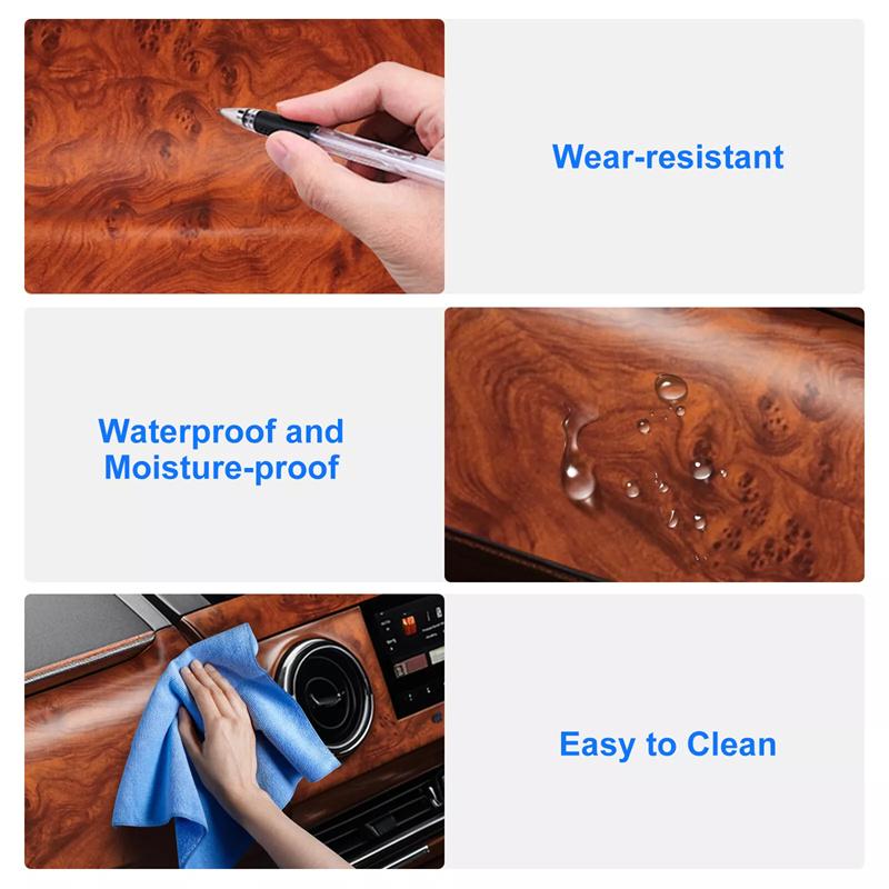 High Glossy Car Sticker Waterproof Car Internal Adhesive DIY Film Wood Grain Vinyl Decal Universal Auto Interior Accessories