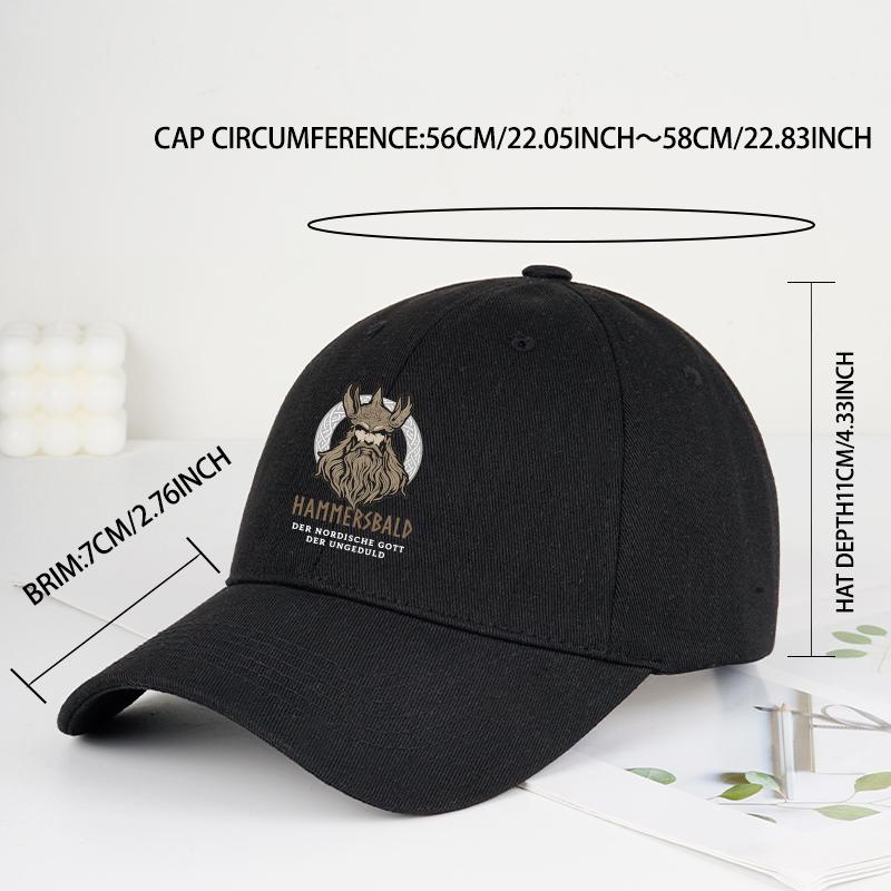 Hammersbald Printed Baseball Cap Soft, Comfortable, Lightweight, Breathable, Adjustable Retro Viking Style, Bold And Fashionable