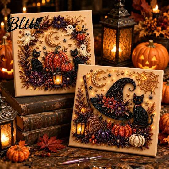 Stress Relief Creative Hobbies Halloween Faux Pearl Art DIY Kit Spooky Cute 3D Diamond Painting Paint Free Bead Set Craft Witch Black Cat