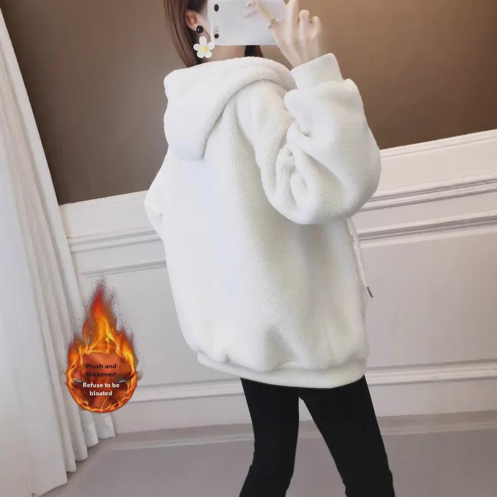 Damen Fleece Kapuzenstrickjacke - Neuer Herbst/Winter Dicker Lammfleece Stil