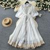 French High-end Temperament Dress Women's Court Style Strap Waist Temperament Lace Splicing Single-breasted Pendulum Dress