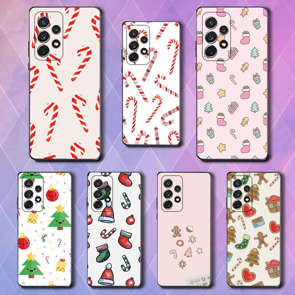 Candy Canes For Samsung Galaxy S25 S24 S23 Ultra S22 S21 Plus S20 Black Soft Silicone Protective Case