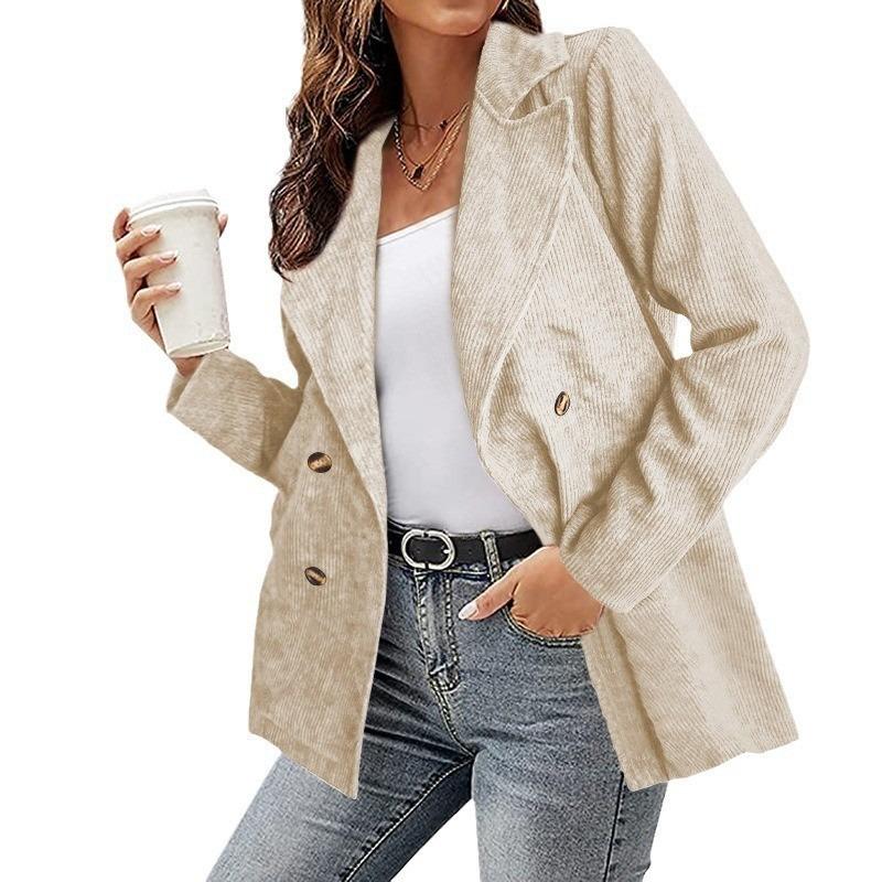 Dames Lente en Herfst Corduroy Casual Jas Losvallende Pasvorm Comfortabele Bovenkleding Effen Kleur Blazers Knoopjas