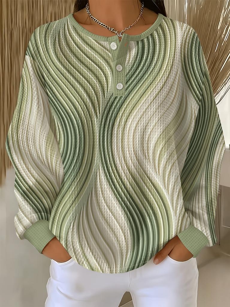 Women's waffle long sleeved T-shirt, made of soft, skin friendly, breathable fabric, comfortable, casual, versatile and stylish