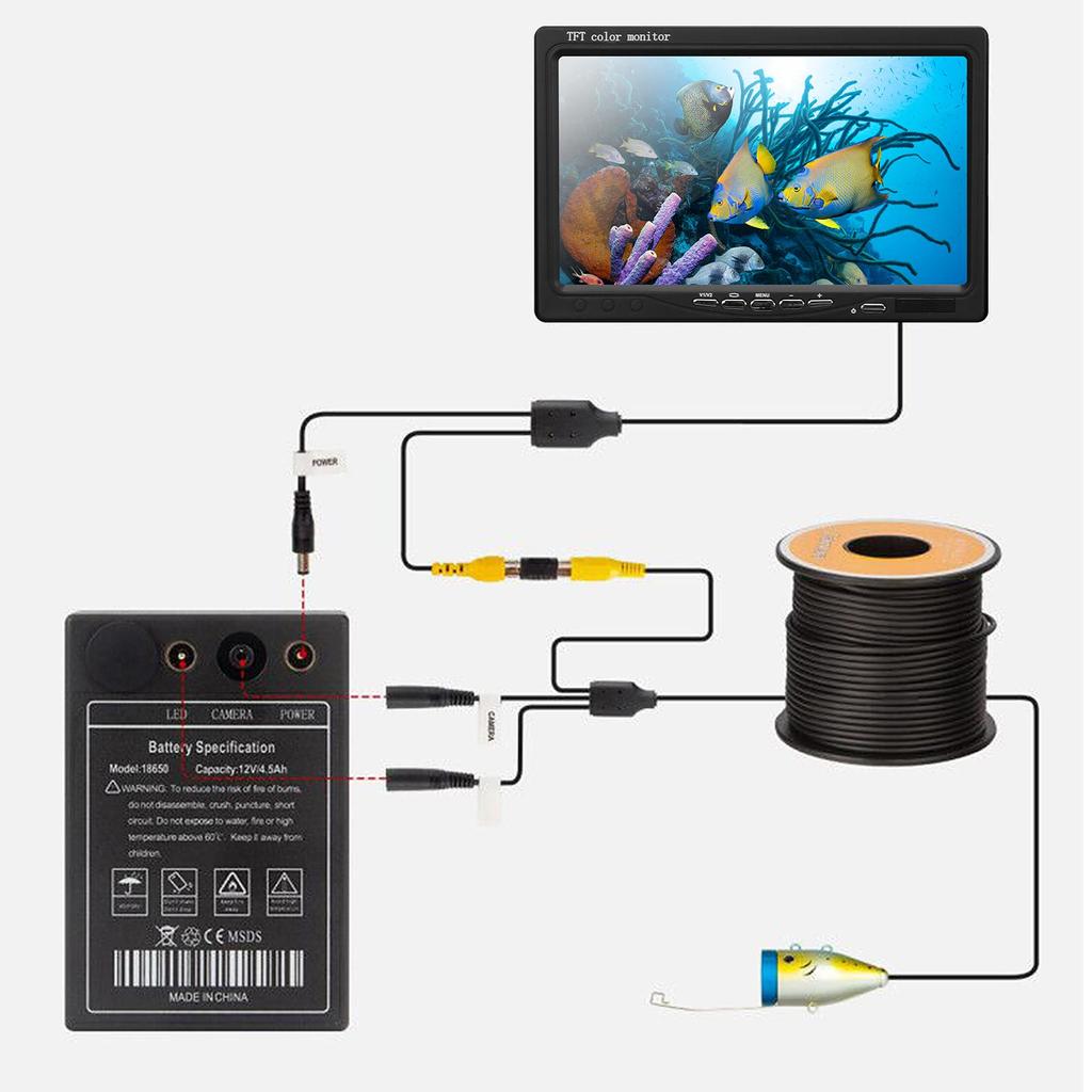 7 palcová 1200TVL podvodná rybárska kamera Finder Fish Finder 12 infračervených LED lámp pre rybolov v ľadovom mori