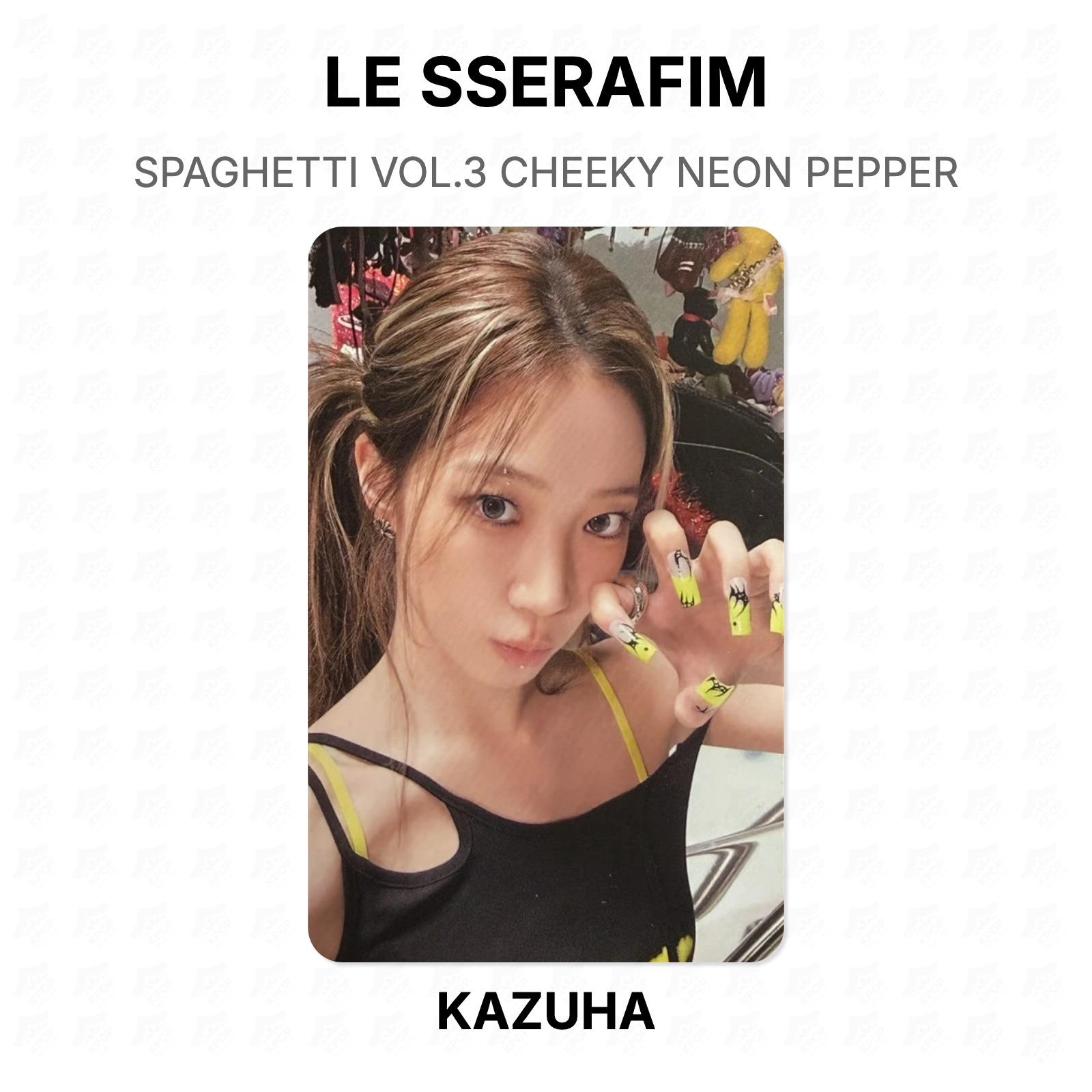 LE SSERAFIM SPAGHETTI VOL.3 CHEEKY NEON PEPPER Official Photocard KAZUHA