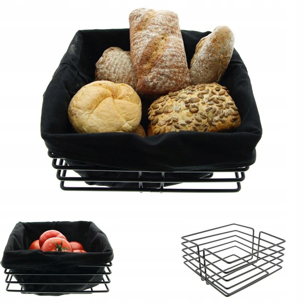METAL BREAD BASKET + BLACK FABRIC INSERT