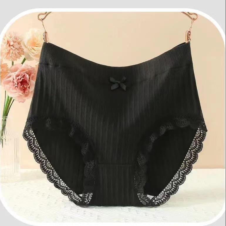 

Женские кружевные трусы-брифы с высокой талией и бантом из хлопка - дышащие и удобные XL for 50-62.5kg чёрный