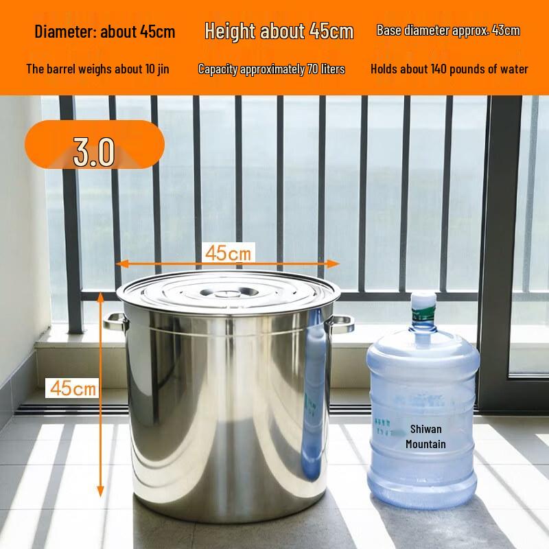 JPHZNB Extra Thick Stainless Steel Round Storage Bucket with Lid