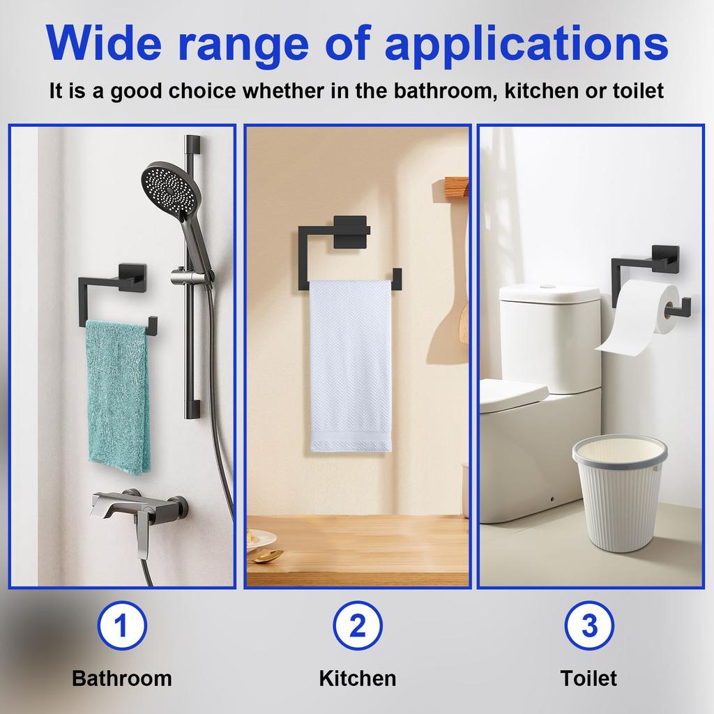 Stainless Steel Towel Holder Wall Mounted Square Towel Holder Toilet Paper Holder Dispenser Towel Ring with Screw for Bathroom
