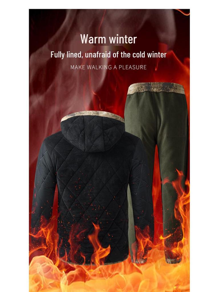 Men's Winter Camouflage Cotton Jacket with Velvet Lining for Cold Protection and Workwear