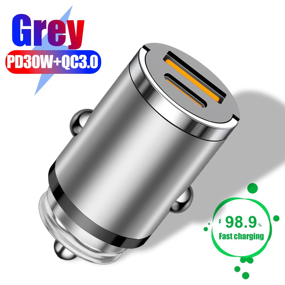 Car Charger 12-24V Automatic Pull Ring Dual Ports PD+USB Fast Charging Type-C QC3.0 Car Charger Auto Cigarette Lighter Adapter
