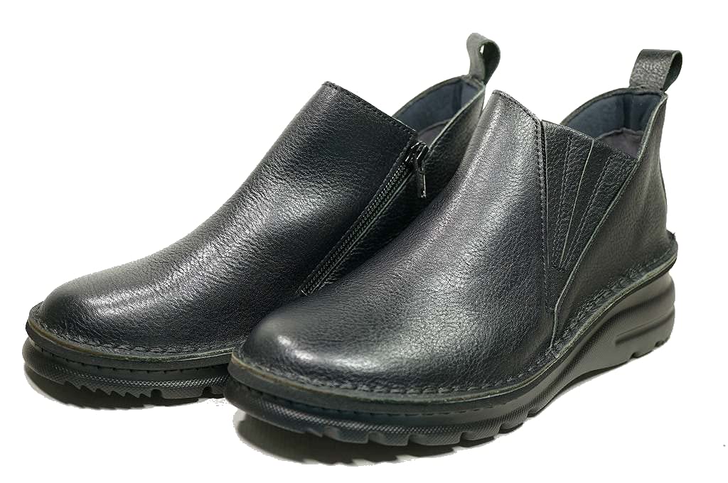 

Boots Short Boots Genuine Leather Made in Japan Rubber Zipper 4E Lightweight Sole [Yuko Matsumoto] (Black, measurement_24_point_0_centimeters)
