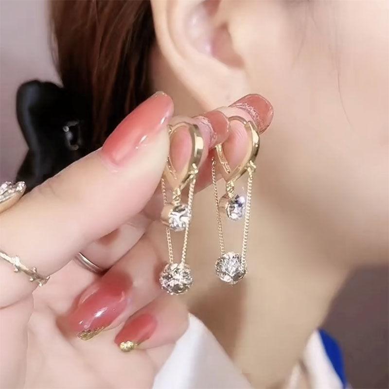 New Exquisite Zircon Flower Drop Earrings for Women Korean Elegant Luxury Long Tassel Earring Girls Party Temperament Jewelry