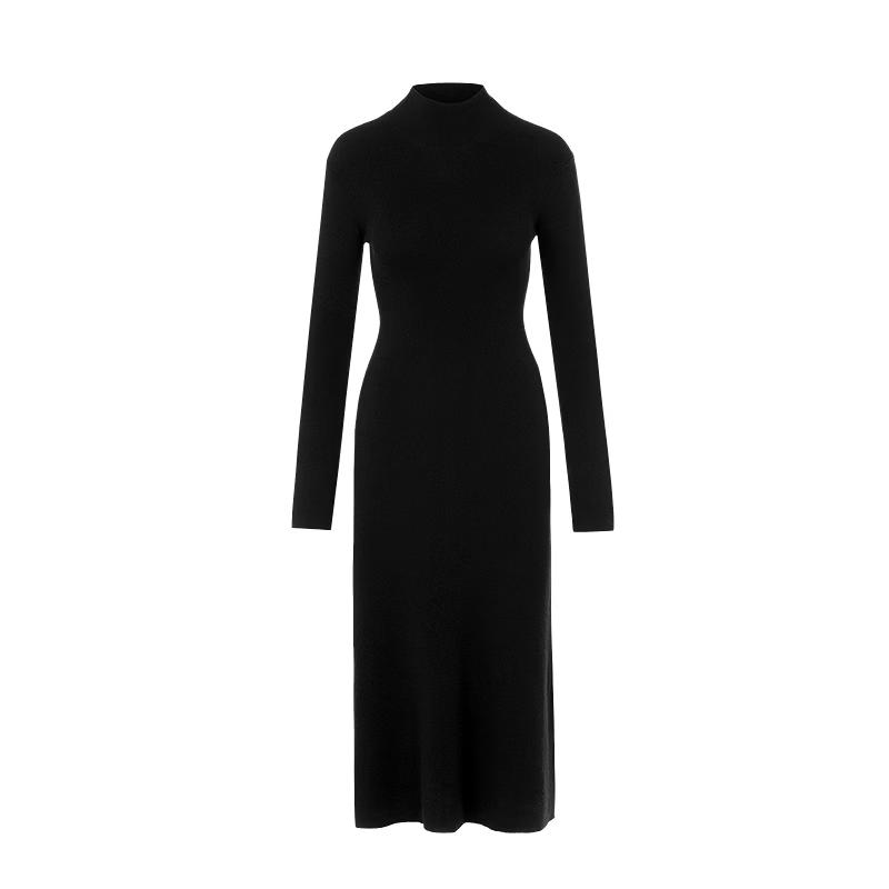 LANCY Women's Semi-Turtleneck Slim-Fit Knit Midi Dress