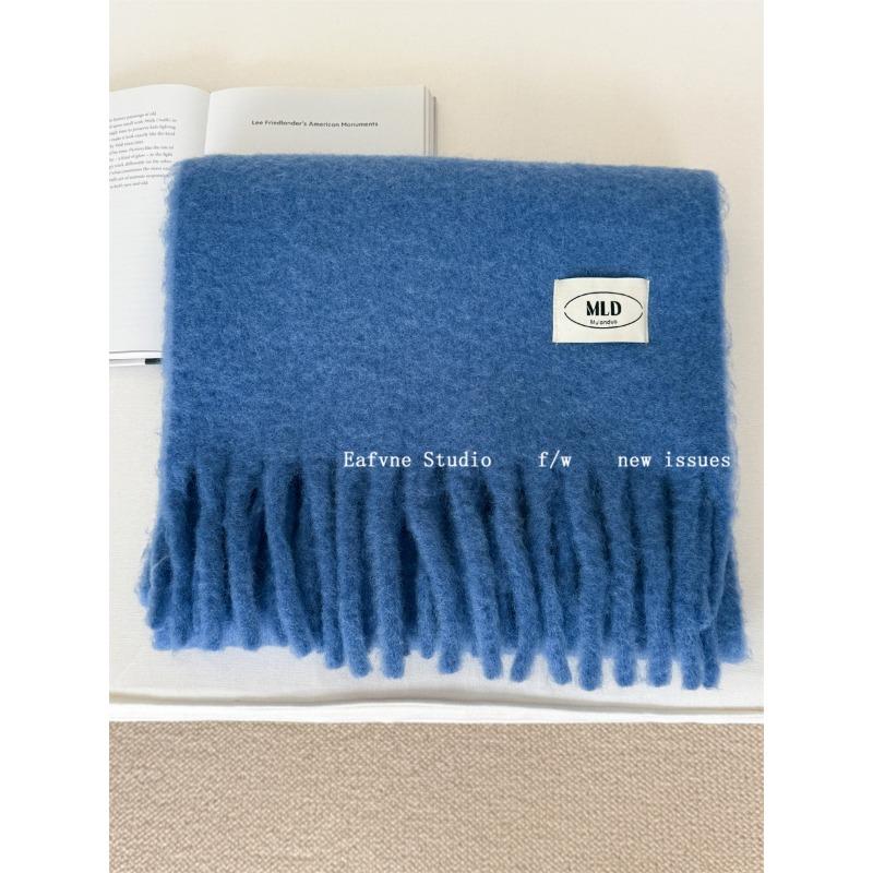 Iceland Blue Simple Wool Solid Color Scarf Women's Autumn and Winter Warm Mohair Shawl White Scarf