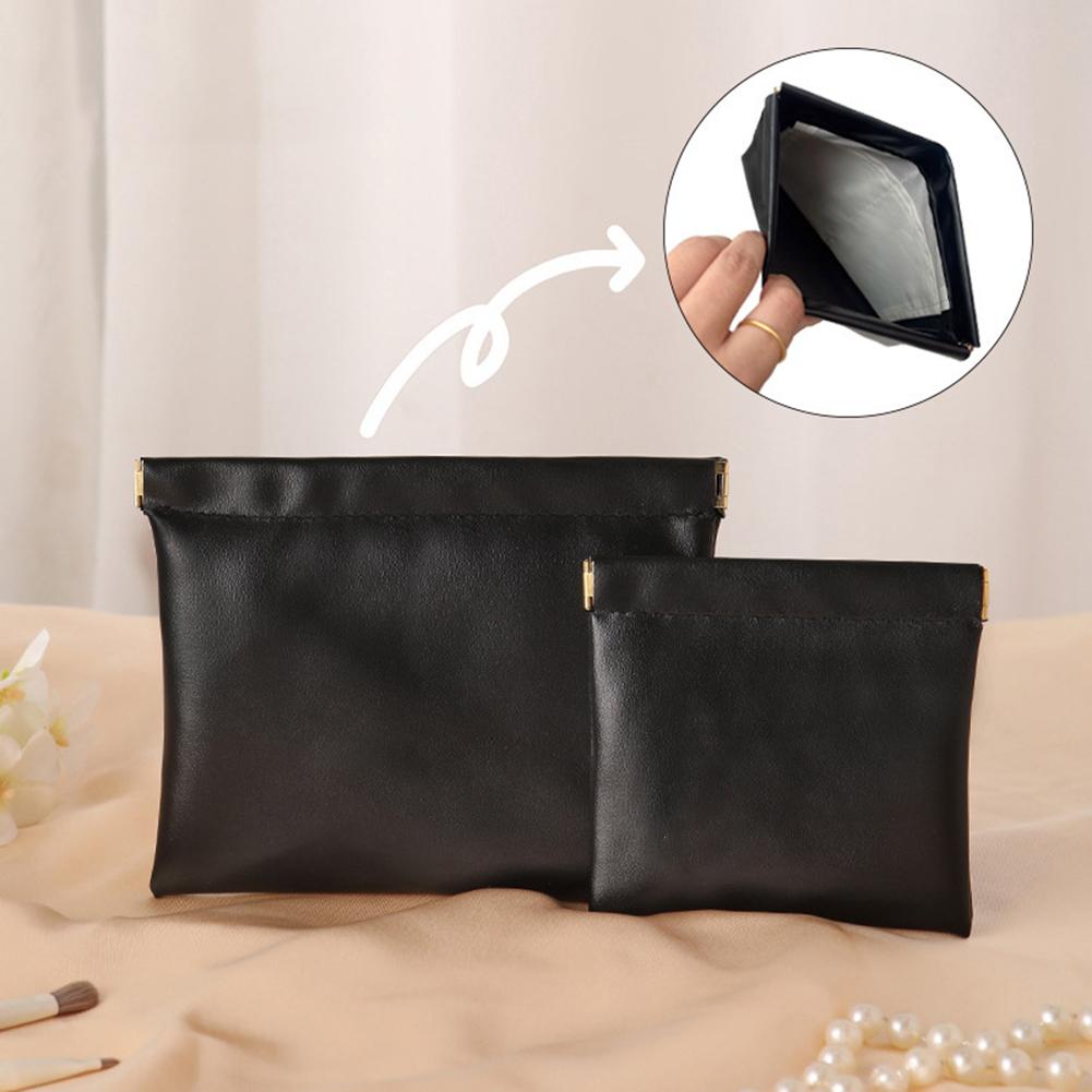 2pcs Mini Portable PU Storage Bags Automatic Closure Storage Bag Data Cable Earphones Lipstick Wallet