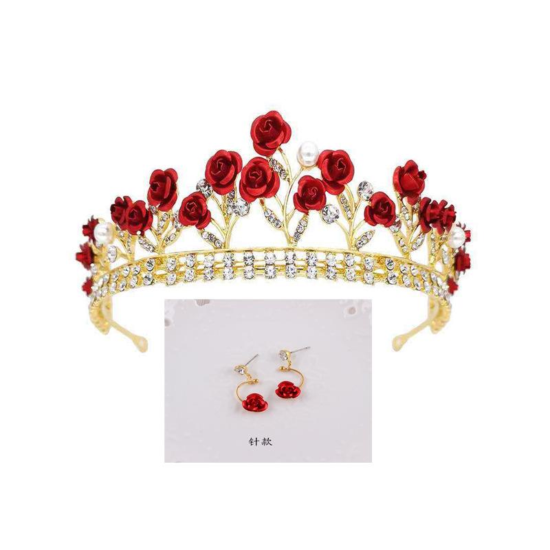 Three Piece Bride Headwear Set Korean Style Forest Themed Hair Band Red Hair Accessory Fairy Hair Band Toasting Wedding Dress and Accessories