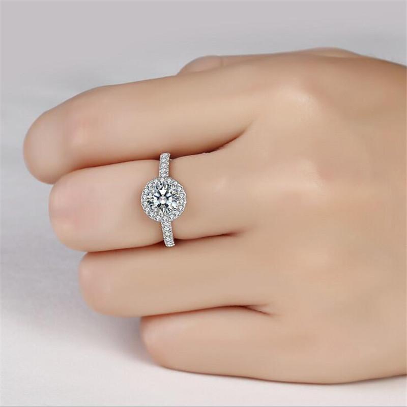 Sweet Round Crystal Female Korean Fashion Claw Mosaic 925 Sterling Silver Jewelry Simulation Crystal Opening Rings  TYB454