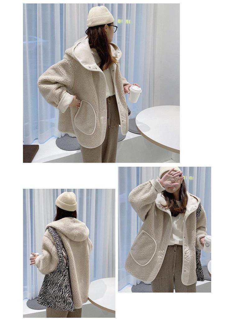 2024 Petite Women's Casual Hooded Lambswool Cardigan Jacket - Autumn Winter Arrival