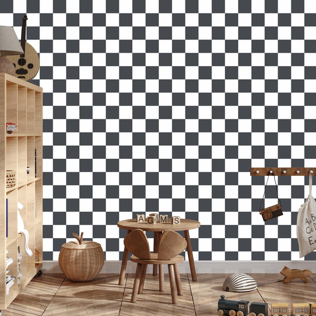 Checkerboard Wallpaper White and Navy Blue for Living Room and Bedroom 50x1000