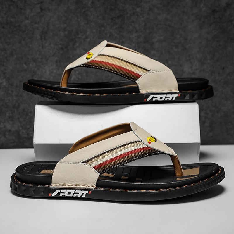 Flip-flops men's 2025 new summer wear non-slip and wear-resistant leather pinch slippers Vietnam Thailand beach shoes