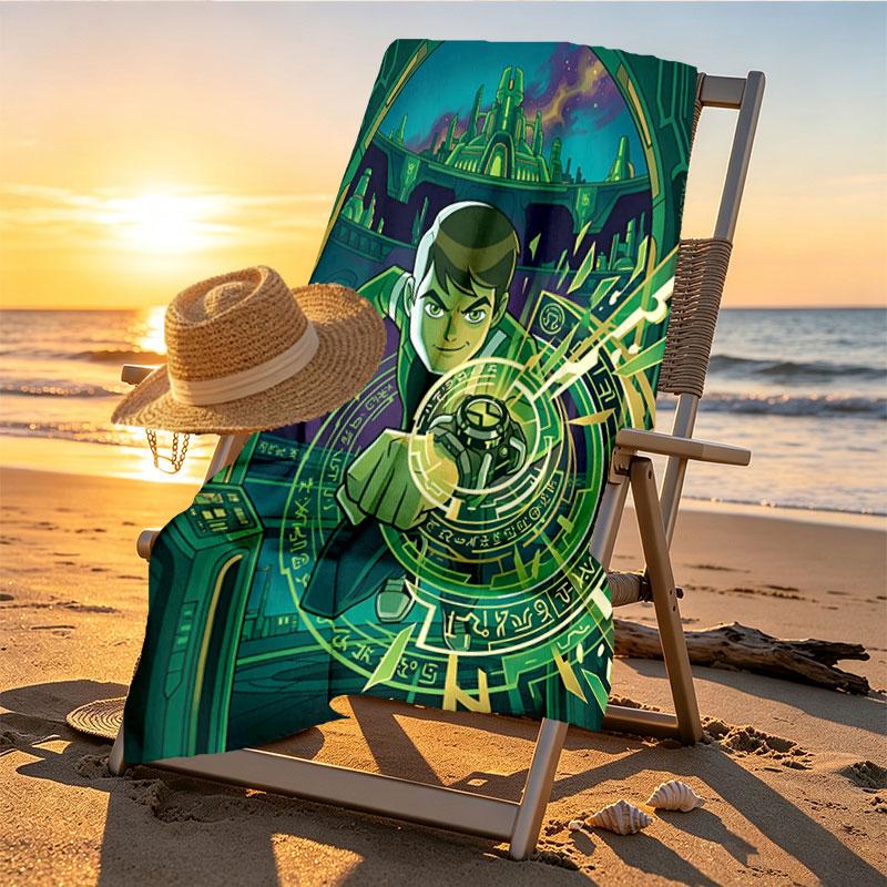 Ben 10 Cartoon Print Beach Towel Design, Soft, Lightweight. for Home Bathroom, Spa, Pool, Yoga, Surfing, Camping, Gift for Family, Friend