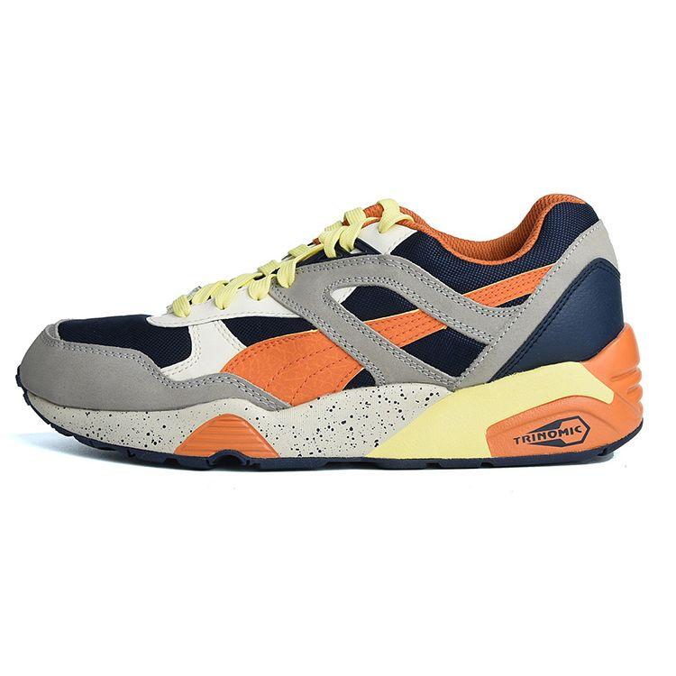 

Puma R698 Элементарная сетчатая амортизация Дышащие Впитывающие пот Кроссовки с низким верхом Унисекс Оранжевый Серый Синий 361834-02 37