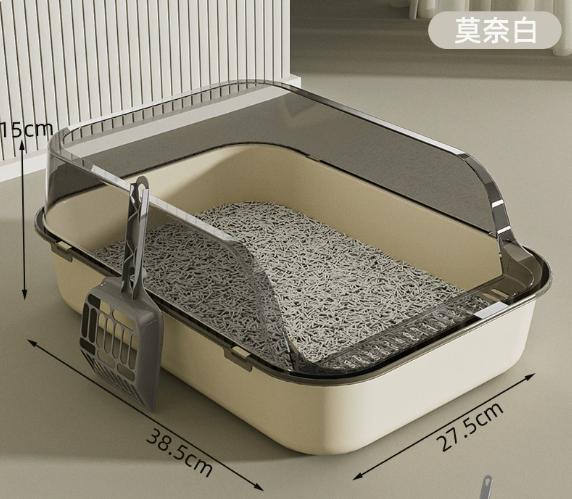 Semi Covered Cat Litter Box Plastic Anti Tracking Pet Toilet with Removable Scoop for Odor Control