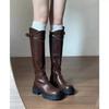 Women Knee High Boots Square High Heels 2025 Autumn Leather Thick Bottom Fashion Buckle Knight Long Botas Femininos