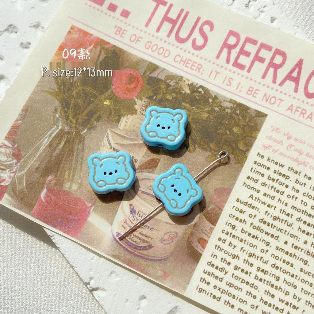 Blue Beaded Flower Bear Bracelet - Cute Alloy DIY Jewelry Accessory