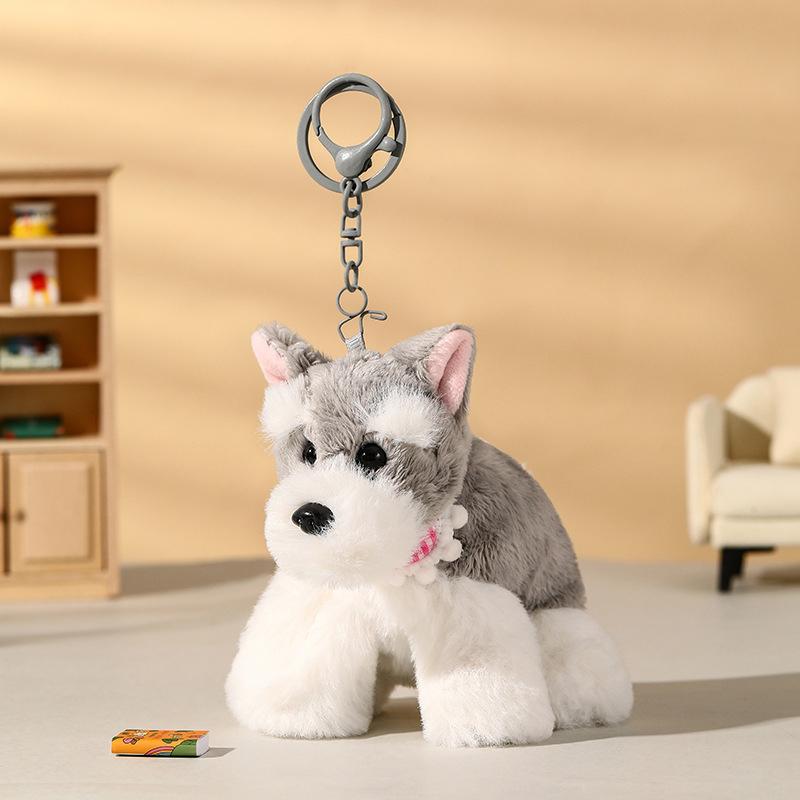 Cute Puppy Plush Keychain Bag Pendant Accessories Kawaii Schnauzer Dog Keyrings Cartoon Stuffed Animal Doll Keychain Gifts A1