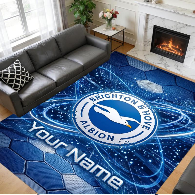 Crystal Velvet Rug Custom Name Text, Soft Non Slip Floor Mat Home DecorBrighton & Hove Albion Football