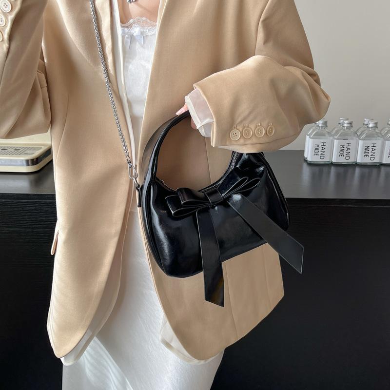 Small Bag Bow Shoulder Bag Women's Underarm Bag PU Crossbody Bag