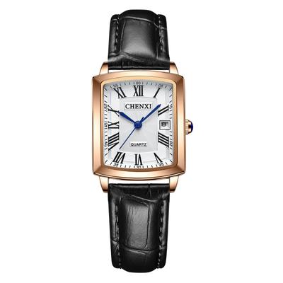 Armbanduhr aus Leder, Ledergürtel, römisches Alphabet, analoge Anzeige, Kalender, 3 ATM wasserdicht, quadratisch, beliebte antike Uhr, Business, Casual, Schwarz, Geburtstag