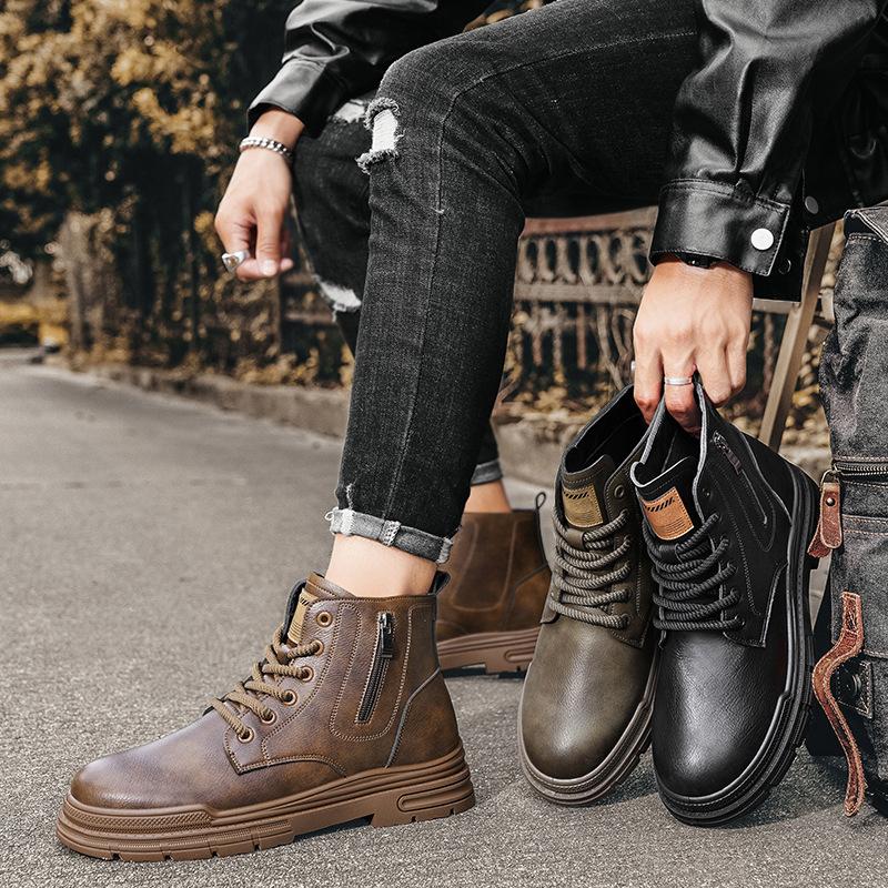 Autumn and Winter Men's Shoes High-top Martin Boots Men's Retro Tooling Boots Outdoor Fashion Locomotive Leather Boots
