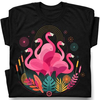 Pink Flamingos Abstract Flowers T-Shirt Vibrant Flock Wildlife Tee